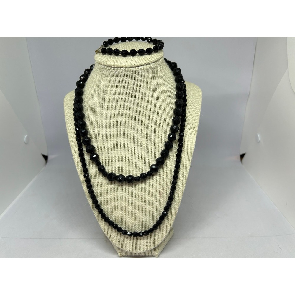 Vintage Art Deco Flapper Black Necklace with Bracelet Festival